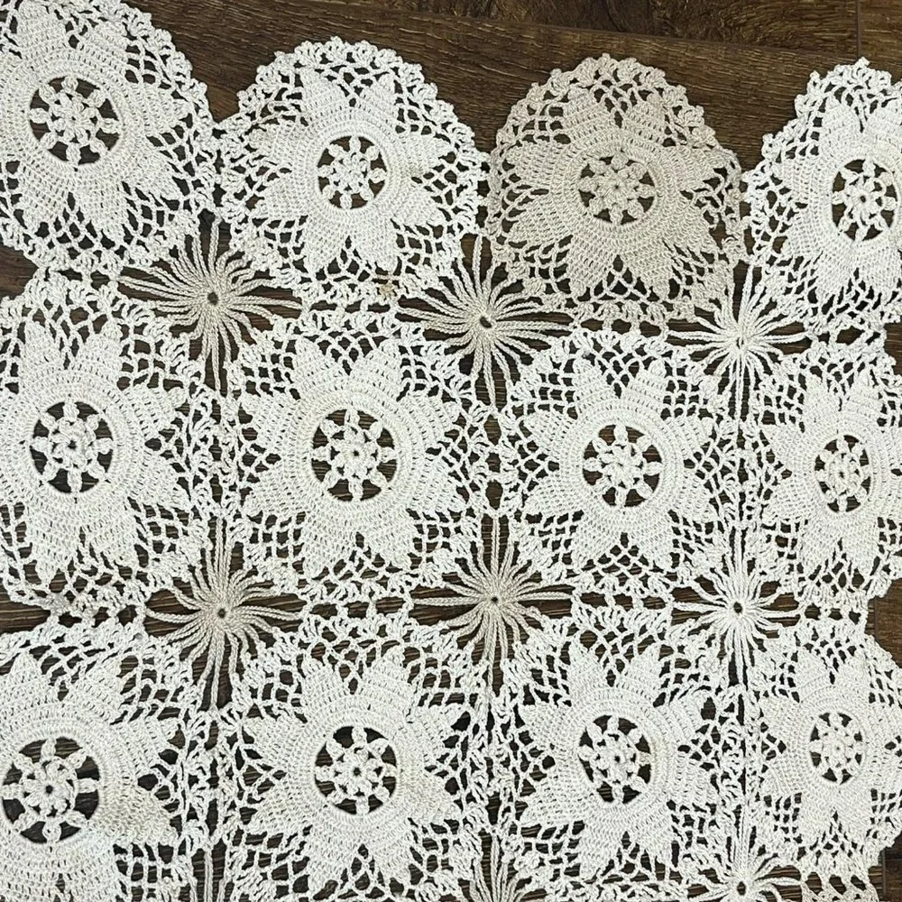 Vintage Handmade Crochet Doily Rectangular Beige Table Décor